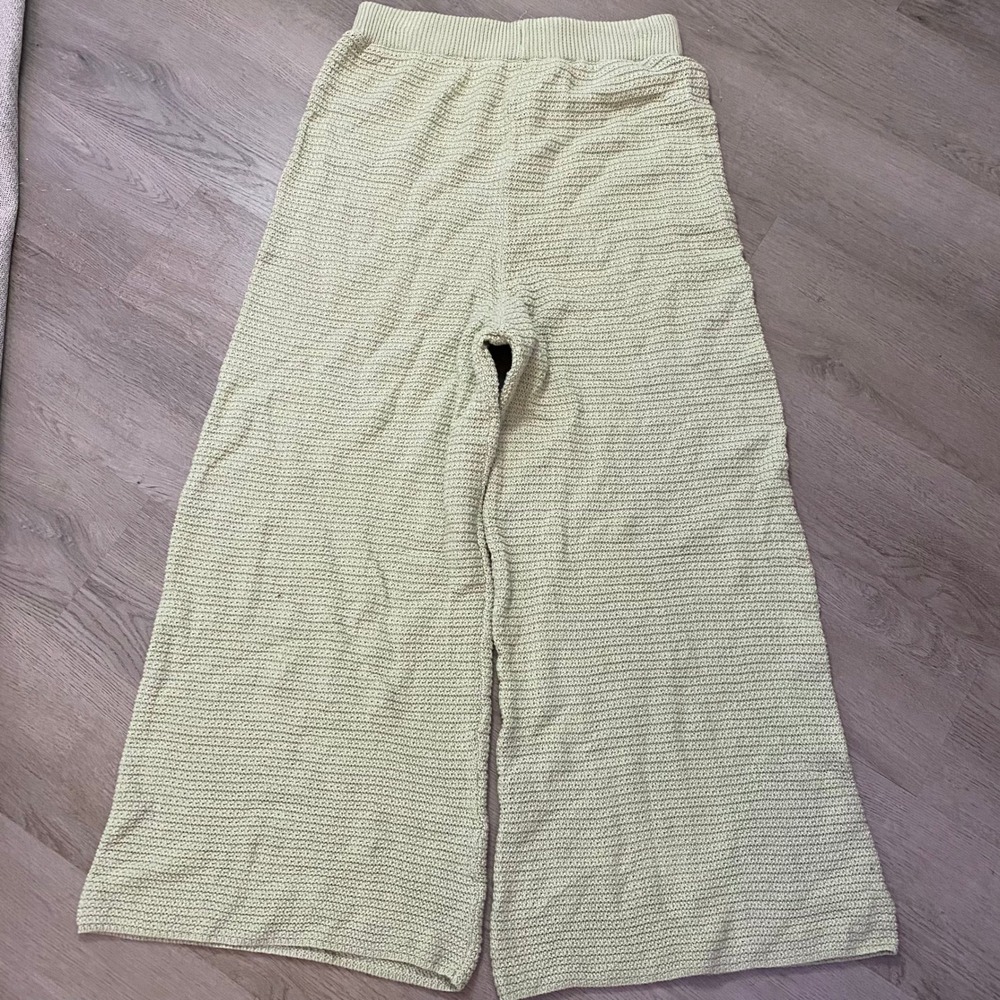 Sincerely Jules Knit Pants Womens Large Green Wide Leg Crochet Cotton